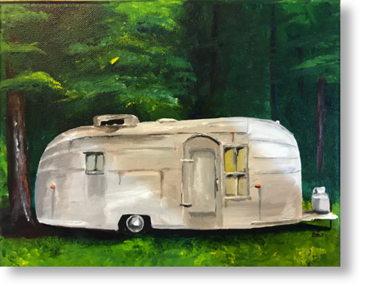 Vintage Airstream in the Woods, 10" x 8"